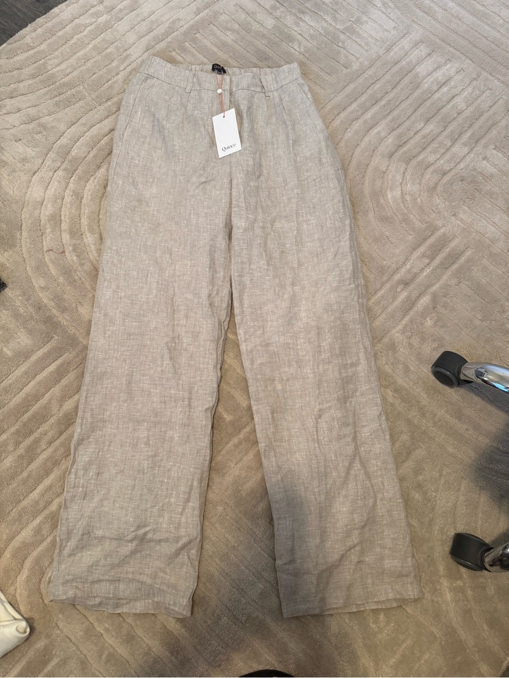 Quince Light Khaki Linen Wide-Leg Cropped Pants